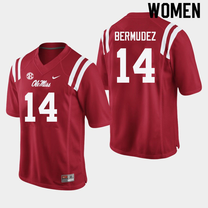 Derek Bermudez Ole Miss Rebels NCAA Women's Red #14 Stitched Limited College Football Jersey GCW5358EJ